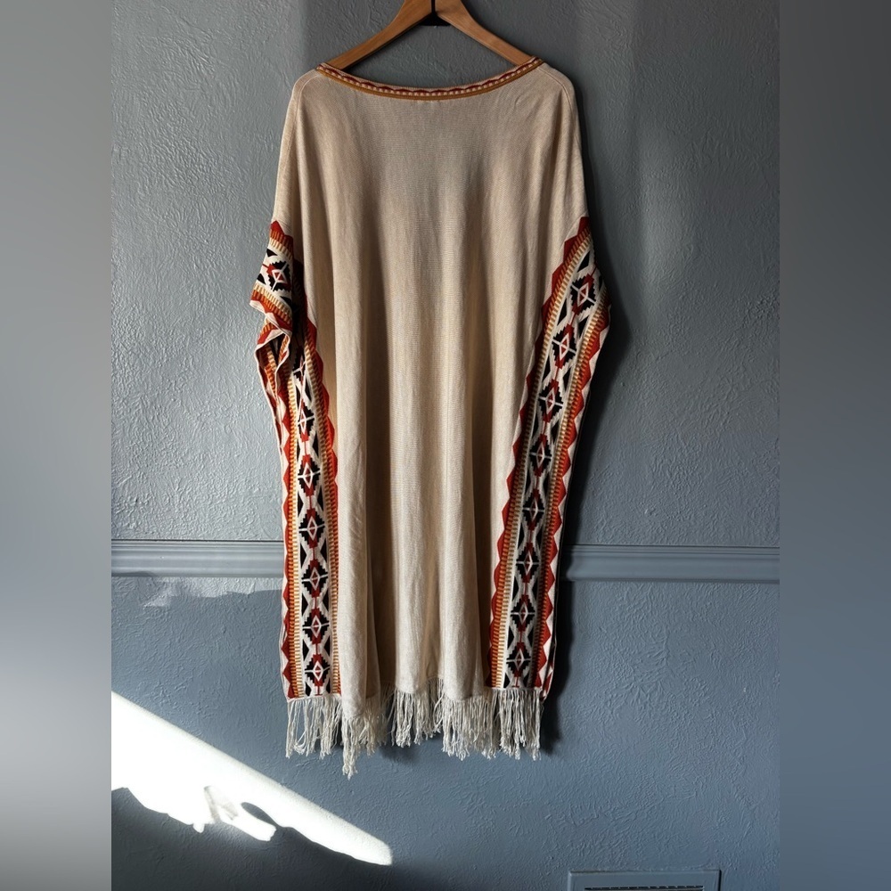 Idol Mind Boho Fringe Kaftan Tunic Aztec Trim Long S/M - Picture 5 of 10